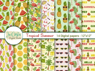 Tropical Summer Digital Papers digital paper graphic design scrapbook paper tropical summer