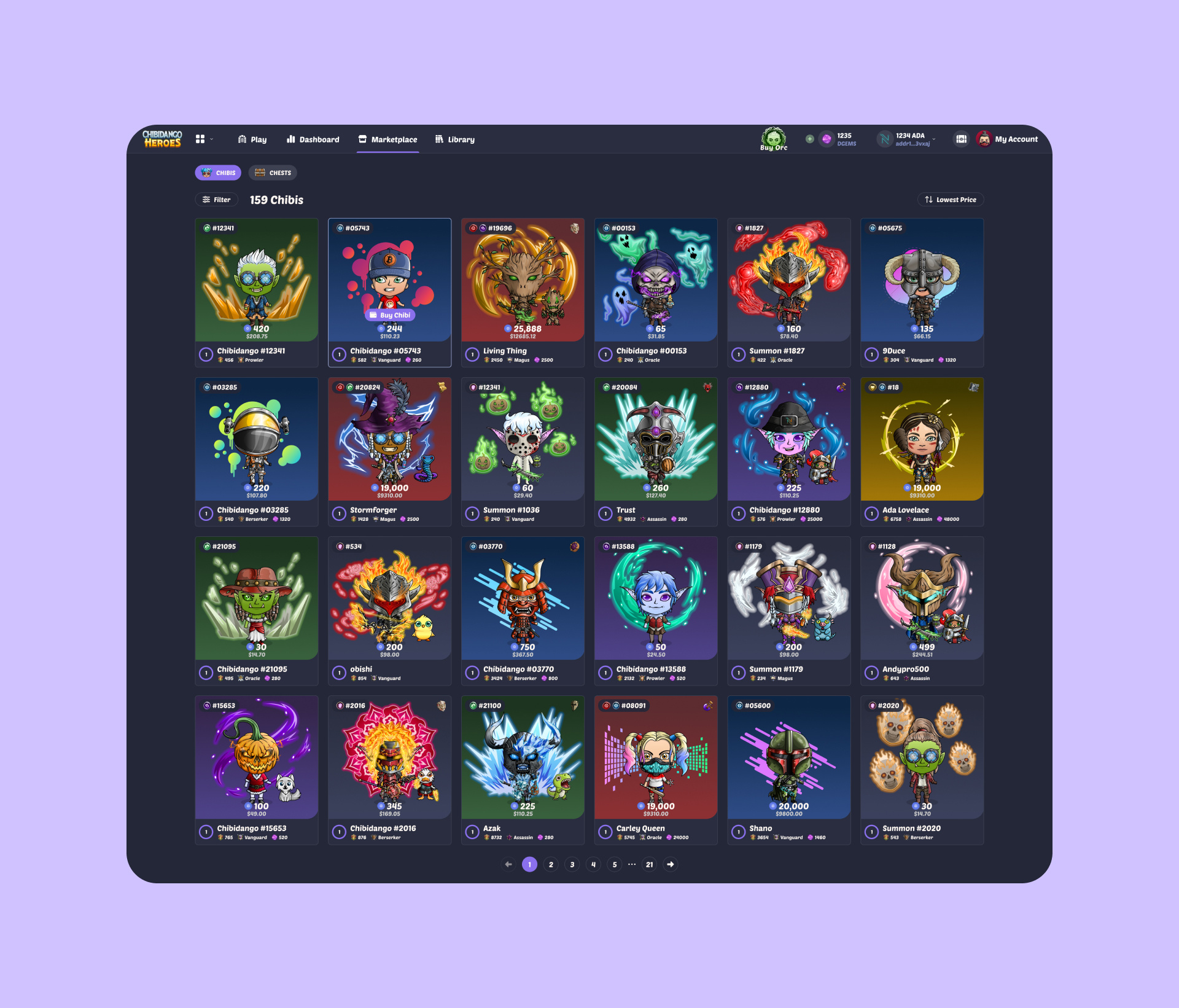 Chibidango Heroes Marketplace crypto marketplace ui ux web3