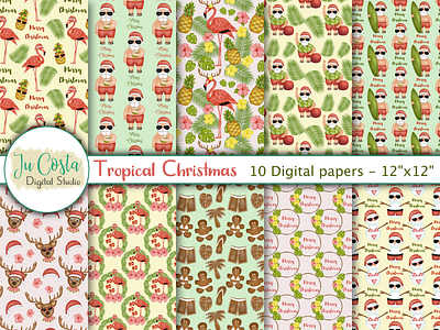 Tropical Christmas Papers digital paper graphic design