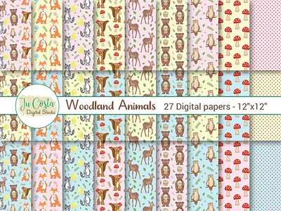 Woodland Animals Papers graphic design scrapbook paper