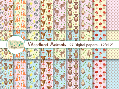 Woodland Animals Papers graphic design scrapbook paper