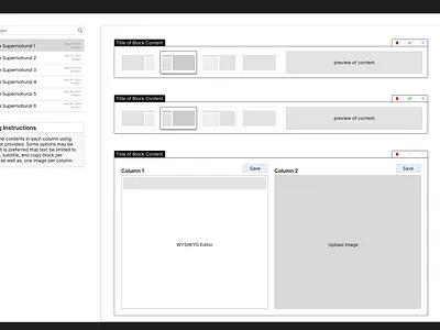 In House CMS mock-up content management ui