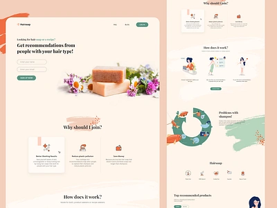 Landing Page for Organic Hair Soap branding calm design earthy hero illustration illustrator landing page modern natural organic peace soap ui user interface