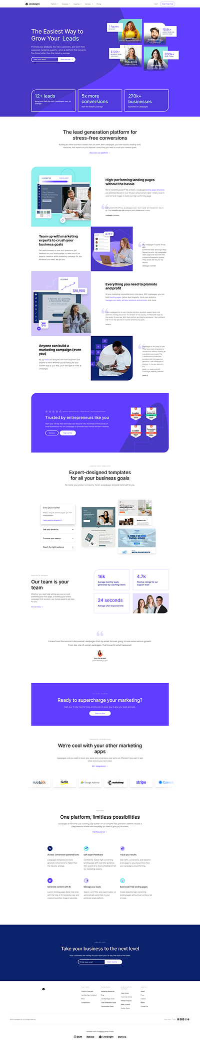 Automate your lead generation and breathe easy with Leadpages landing page lead generation ui webpage