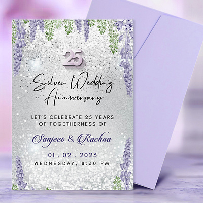 Silver Wedding Anniversary Customised Party invitation adobe animation branding design flowers graphic design illustrator photoshop silver wedding weddinginvitation