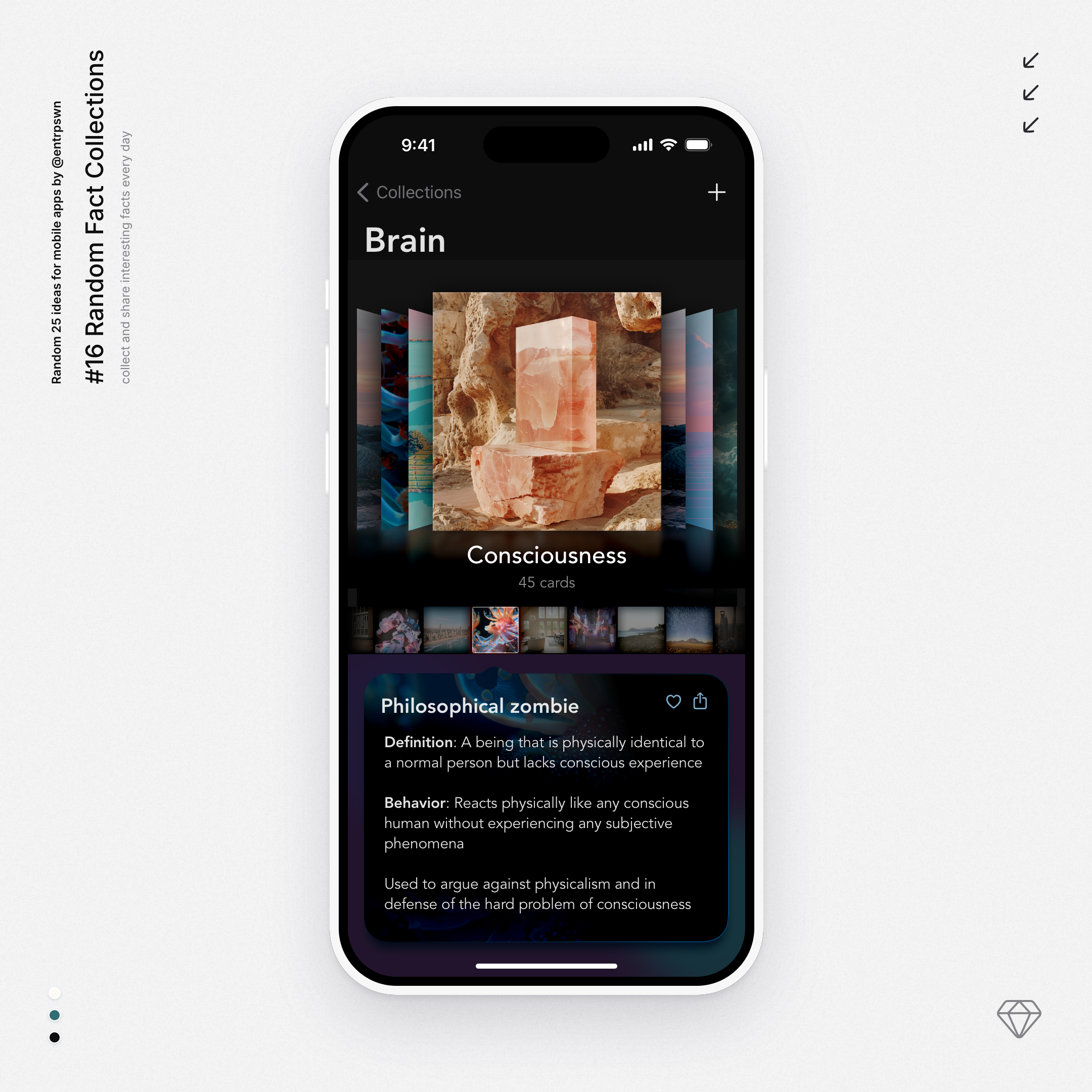 Random Fact Collections app collection coverflow ios mobile sketch ui