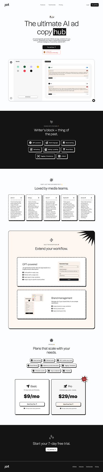 Jot - SaaS Website Landing Page Design ai artificial intelligence framer landing page modern saas site software software as a service startup tech technology ui ux web web app web design web dev webflow website