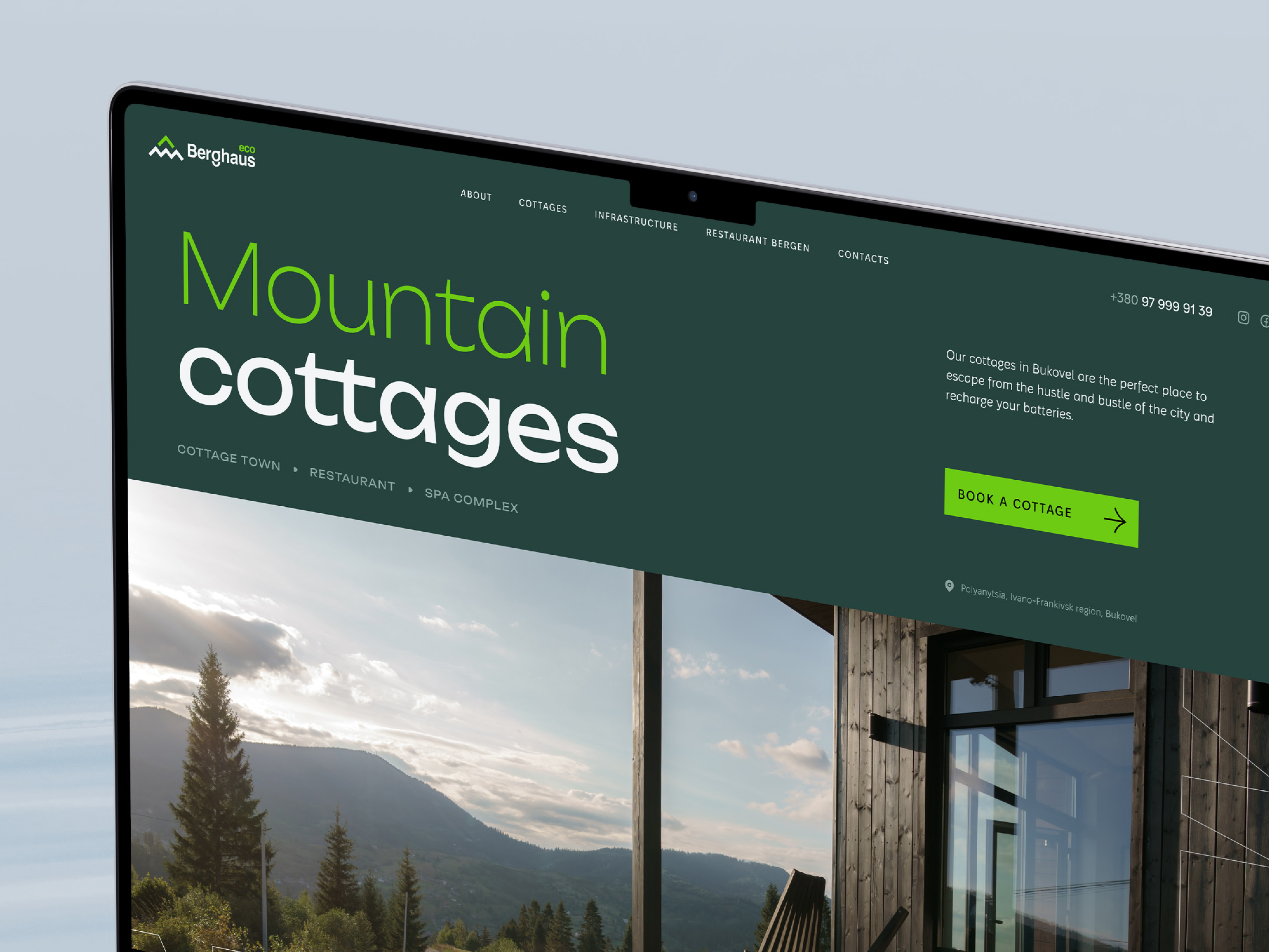Mountain resort design layout minimal minimalist modern photography portfolio resort typography ui video production web design web page website website design white space