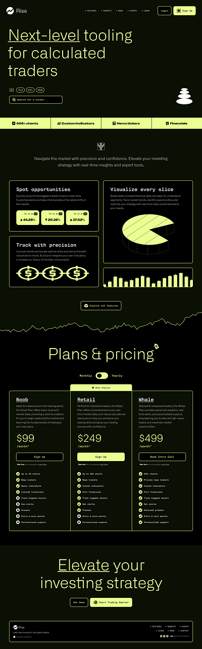 Rise - SaaS Website Landing Page Design investing modern software as a service stock market stocks trading