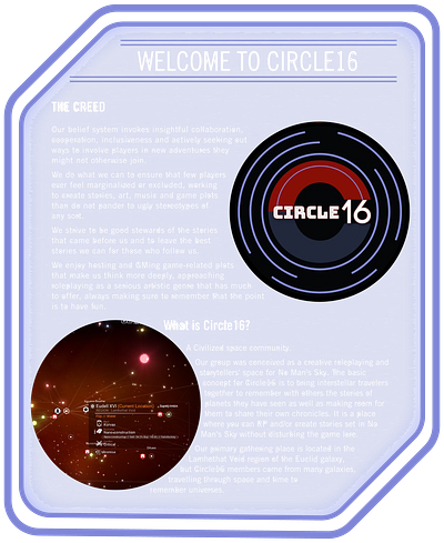 Circle 16: A No Man's Sky Gaming Group branding creative design for discord posts gaming graphic design illustrator