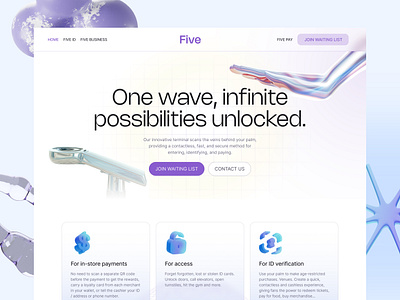Five - Innovative Terminal Scan 3d website design clean dailyui design ui diseño web finance fingerprinting fintech homepage landing page minimal modern design paid pay payment scan the hand scanner terminal store terminal website design