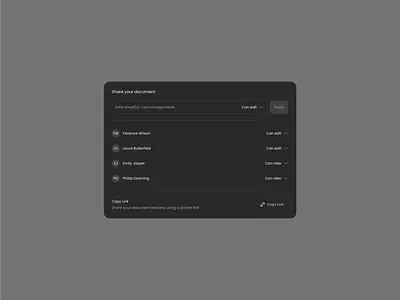 Share Modal - Inkline AI ai design ai tool app artificial intelligence dark mode document editor inkline ai interface minimalism modal product design share document sharing ui uiux user experience user interface ux writing tool