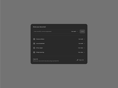 Share Modal - Inkline AI ai design ai tool app artificial intelligence dark mode document editor inkline ai interface minimalism modal product design share document sharing ui uiux user experience user interface ux writing tool
