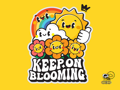 Keep On Blooming ( ^◡^) awesome bloom cloud cool flowers fun happy illustration illustrator inspirational keep on motivational rainbow retro vibes summer sun thumbs up vector vintage yellow