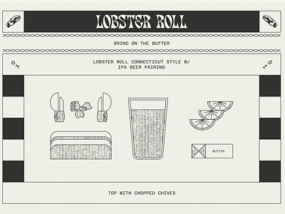 Lobster Roll beer bread butter cook cooking east coast food illustration ipa kitchen lemon lobster lobster roll menu menu design retro roll seafood simple summer