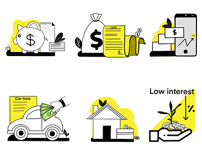 Bank illustration animation app bank carloan. design document graphic design home loan illustration logo money ui vector
