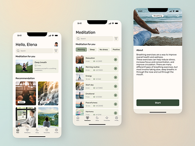 Meditation app app design mobile ui