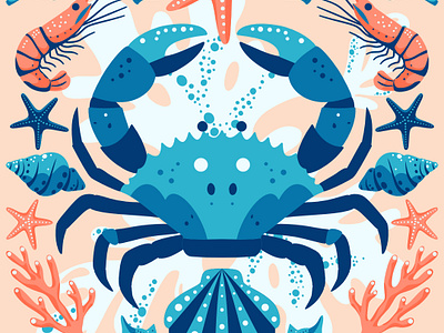 Underwater Postcard algae blue coral crab illustration marine nautical ocean orange prawn sea seamless pattern seaweed shell shrimp starfish summer underwater vector art vector illustration