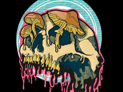 Drippy Skull and Mushrooms design drawing graphic design illustration mushrooms procreate skull t shirt t shirt design threadless