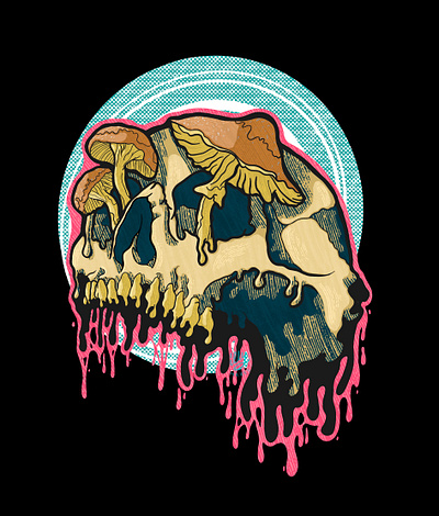 Drippy Skull and Mushrooms design drawing graphic design illustration mushrooms procreate skull t shirt t shirt design threadless