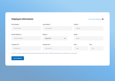 Employee Registration Form app design ui