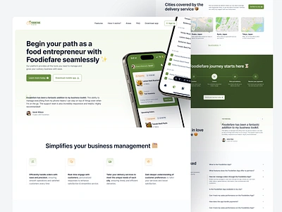 🧑🏻‍🍳 Foodiefare • Partners Landing Page app area benefit city delivery design download app faq food footer hero landing page partners step guide testimonial ui ux web design website