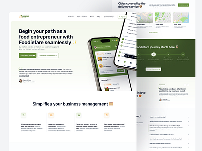 🧑🏻‍🍳 Foodiefare • Partners Landing Page app area benefit city delivery design download app faq food footer hero landing page partners step guide testimonial ui ux web design website