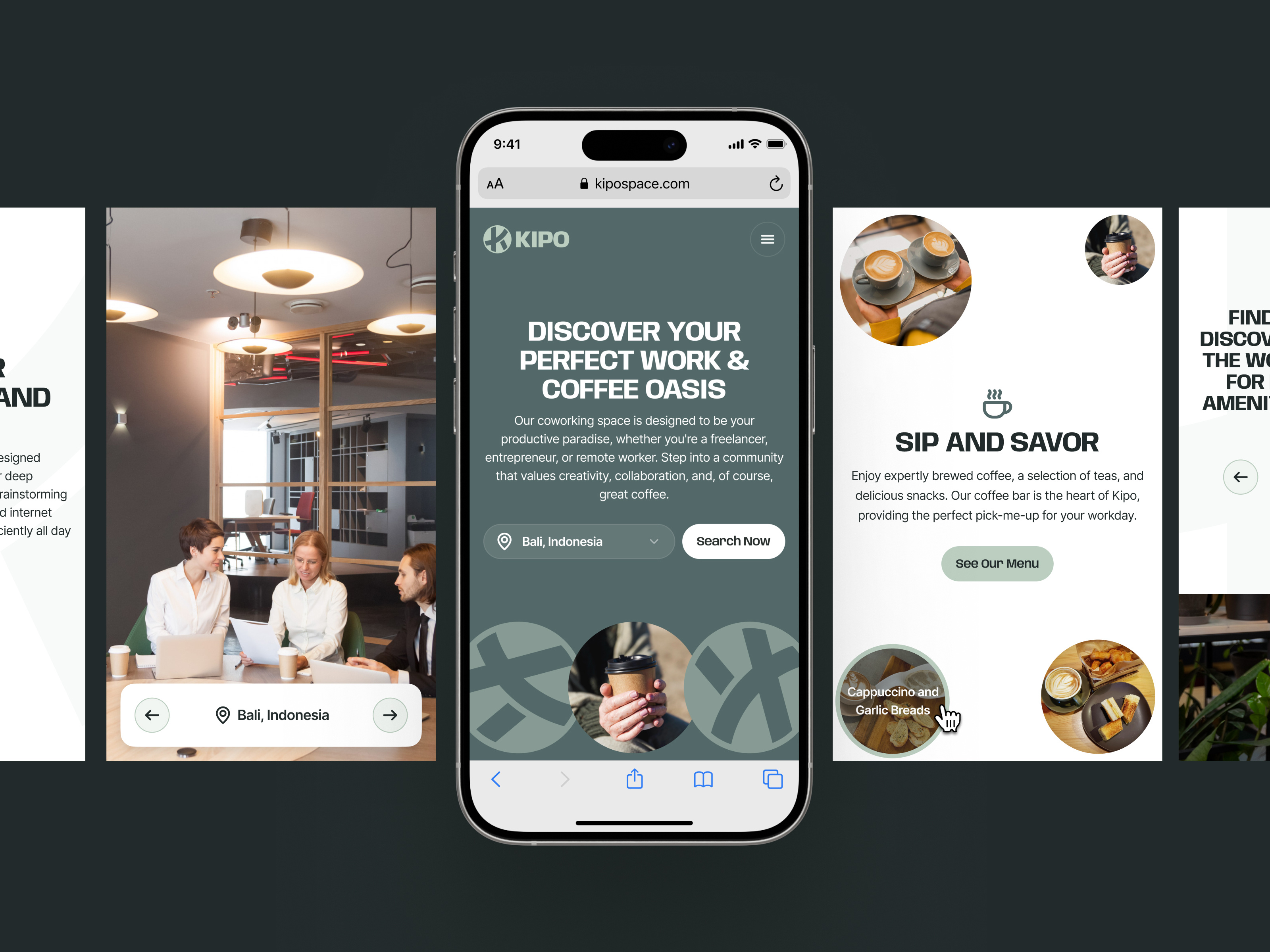 Kipo - Coworking Space Responsive Mobile booking cafe coffee coworking design freelance green landing landing page office space remote rent responsive ui ui design uiux web design working workspace