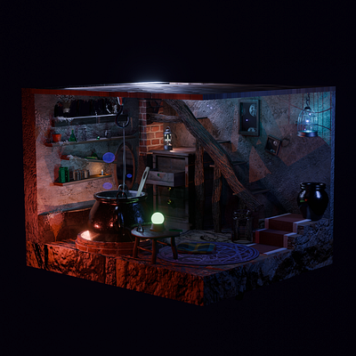 Blender 3D Modeling Practice: Witch's Room blender design modeling witch witchs house