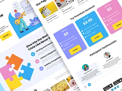 Quezi - Trivia Quiz Landing Page V3 application apps creative design game innovative interactive landing layout learning mobile apps page play quiz trivia ui user ux website