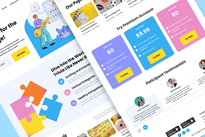 Quezi - Trivia Quiz Landing Page V3 application apps creative design game innovative interactive landing layout learning mobile apps page play quiz trivia ui user ux website
