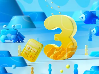 Textbook Cover Design — Grade Three Math 3d blue c4d crab cute fish math ocean three 张小哈