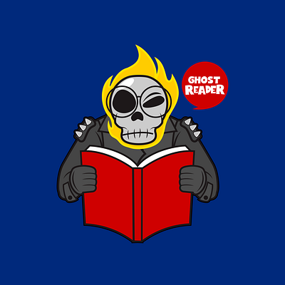 Ghost READER book cartoon clothing design comic fire funny geek marvel movie nerd skull super hero