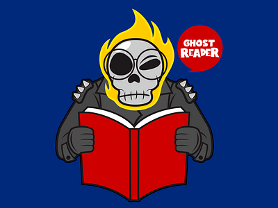 Ghost READER book cartoon clothing design comic fire funny geek marvel movie nerd skull super hero