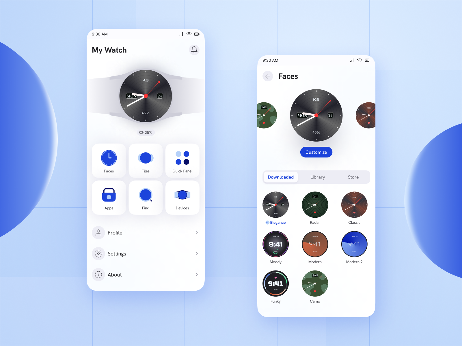 Watch Manager Mobile App beautiful blue design face figma galaxy intuitive manager mobile samsung ui ux watch
