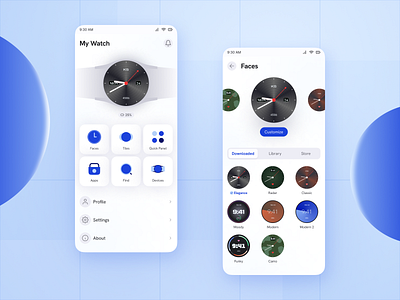 Watch Manager Mobile App beautiful blue design face figma galaxy intuitive manager mobile samsung ui ux watch