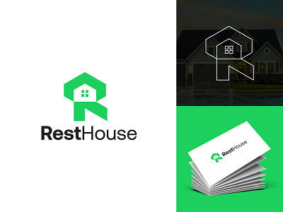 RestHouse Logo | Home | House branding building construction home house logo logo design r letter real estate logo