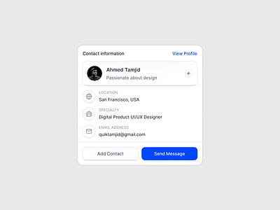 Contact Information Card ahmed tamjid contact contact information card contact popup information information popup information ui popup ui design