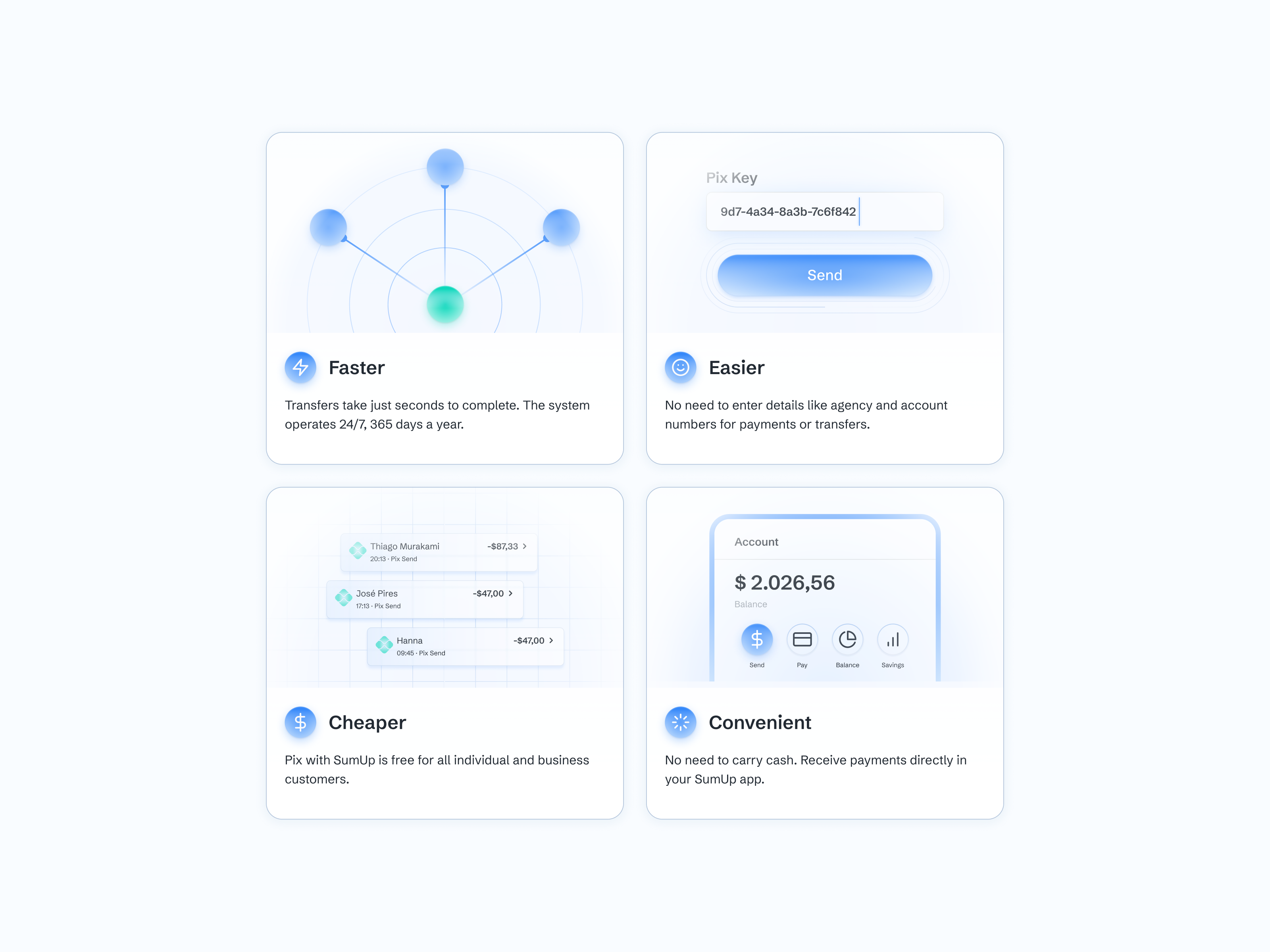 Bento Cards for Samup Pix bank bento bento cards blue design finance gradient illustration ui ux