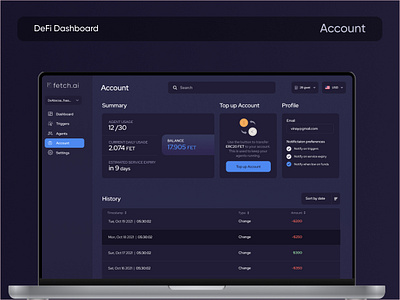 Enhanced Account Page Design for Fetch Stop-Loss Dashboard account account page crypto dark dark theme dashboard design illustration stop loss ui uiux ux vector web3