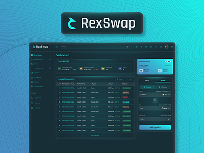 RexSwap - A Crypto Website Dashboard blue design cool dashboard crypto crypto dashboard crypto dashboard ui crypto design crypto website ui crypto ui design dark dashboard design design gradient green teal ui ui design ux website website design