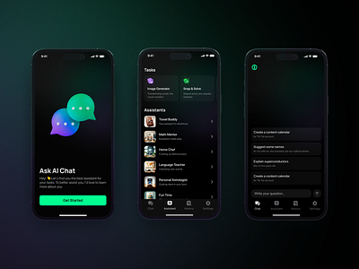 AI Chat App ai ai assistant black chatgpt darkmode green ios mobile app purple