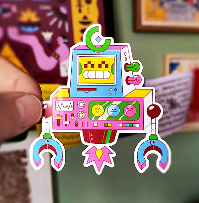 Robot Sticker cartoon character freelance illustration illustrator meka robot sticker vector