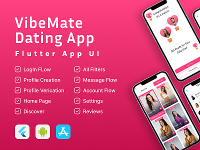 Vibe Mate Dating App flutter UI animation branding tinder clone ui uikit