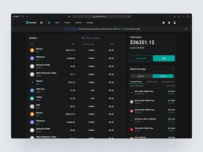 Crypto Options & Futures Exchange cryptocurrency dark mode fintech ui ux visual design web design webdesign