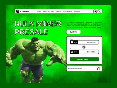 Hulk - meme coin landing page design coin crypto defen design website mem meme meme coin nft pepe roadmap token web design website crypto