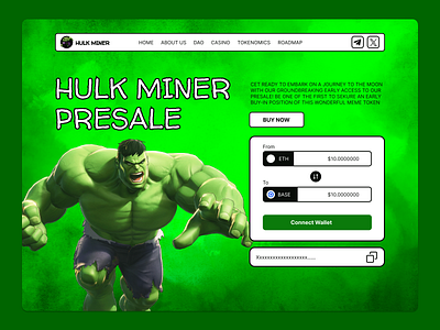 Hulk - meme coin landing page design coin crypto defen design website mem meme meme coin nft pepe roadmap token web design website crypto