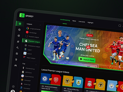 Sporzy - Sport Streaming Dashboard dashboard dashboard ui football soccer sport streaming ui ux