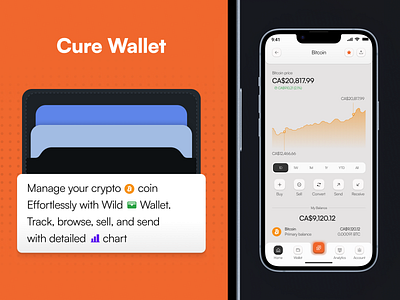 Cure Wallet onboard & coin detail screen clean crypto ewallet ios ios design app minimal mobile app pixelatestudio saas stats ui wallet