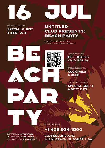 Beach Party Poster Template beach beach party beach poster dance dj event event poster festival flyer free freebie invitation music music festival music party night party poster summer template